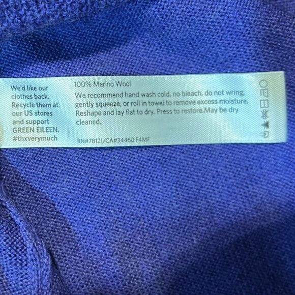 EILEEN FISHER 100% Merino Wool Sweater Dress Hi Low Hem Blue Women’s Size Medium - Picture 5 of 5